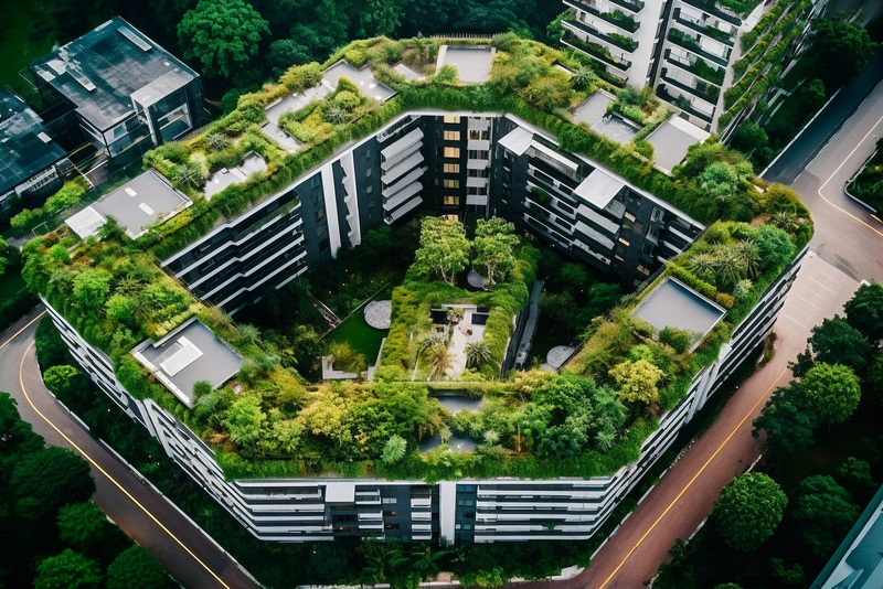 Cubrir los techos verdes de los edificios desde arriba